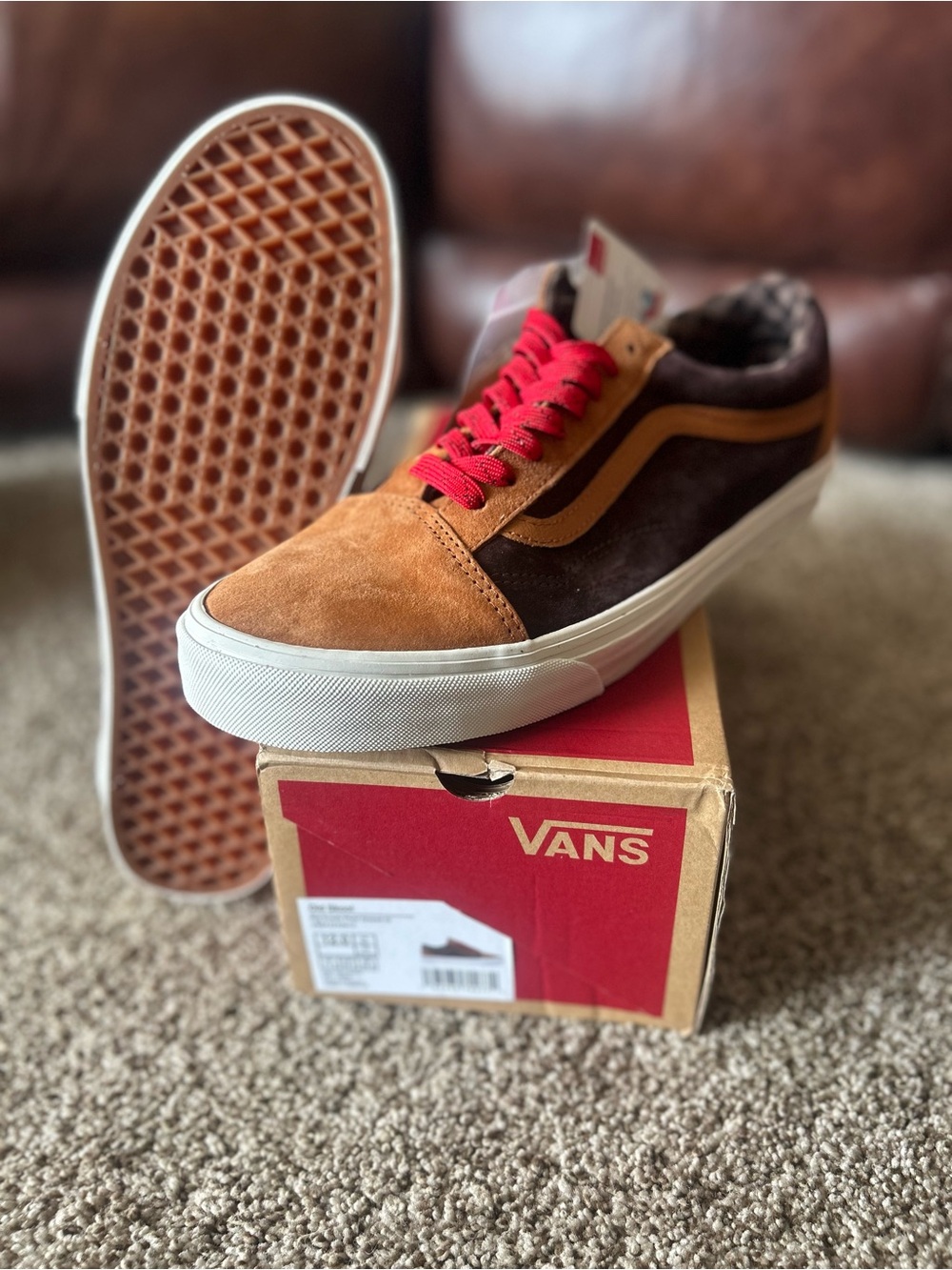 Vans Men’s Old Skool Suede Sneakers - Brown, Tan & Red